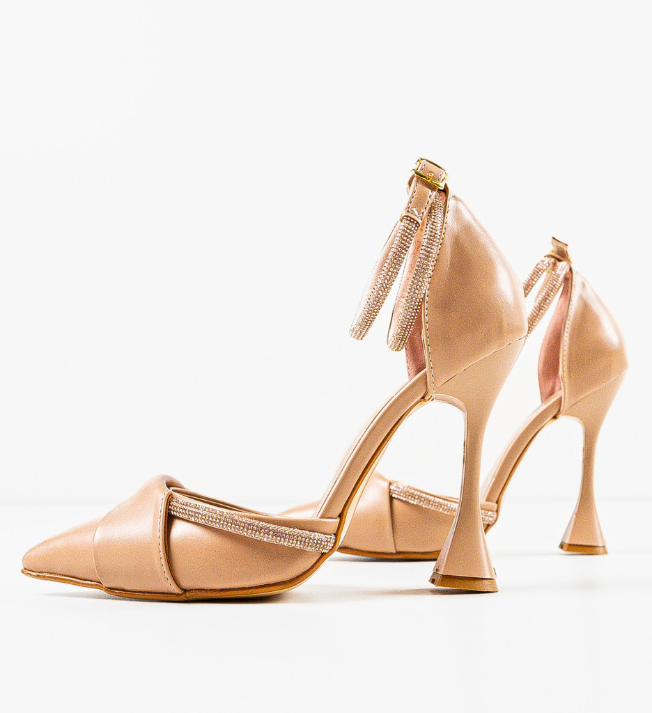 Pantofi Guof Nude Eleganți cu Toc - imagine 5