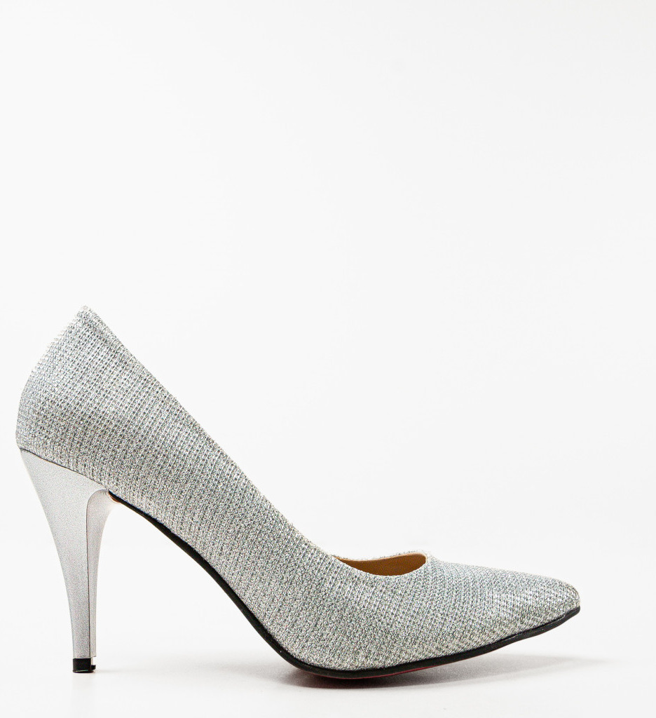 Pantofi Dama Argintii Eleganti cu Toc - imagine 4
