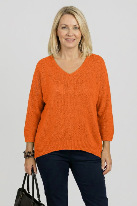 Pulover Pufos Shopika cu Mâneci Fluture Portocaliu