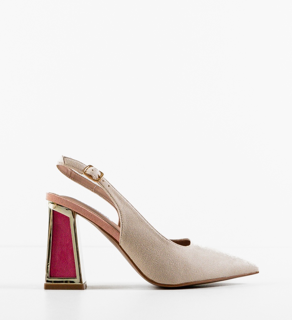 Pantofi Dama Nasim Bej cu Toc Elegant - imagine 5