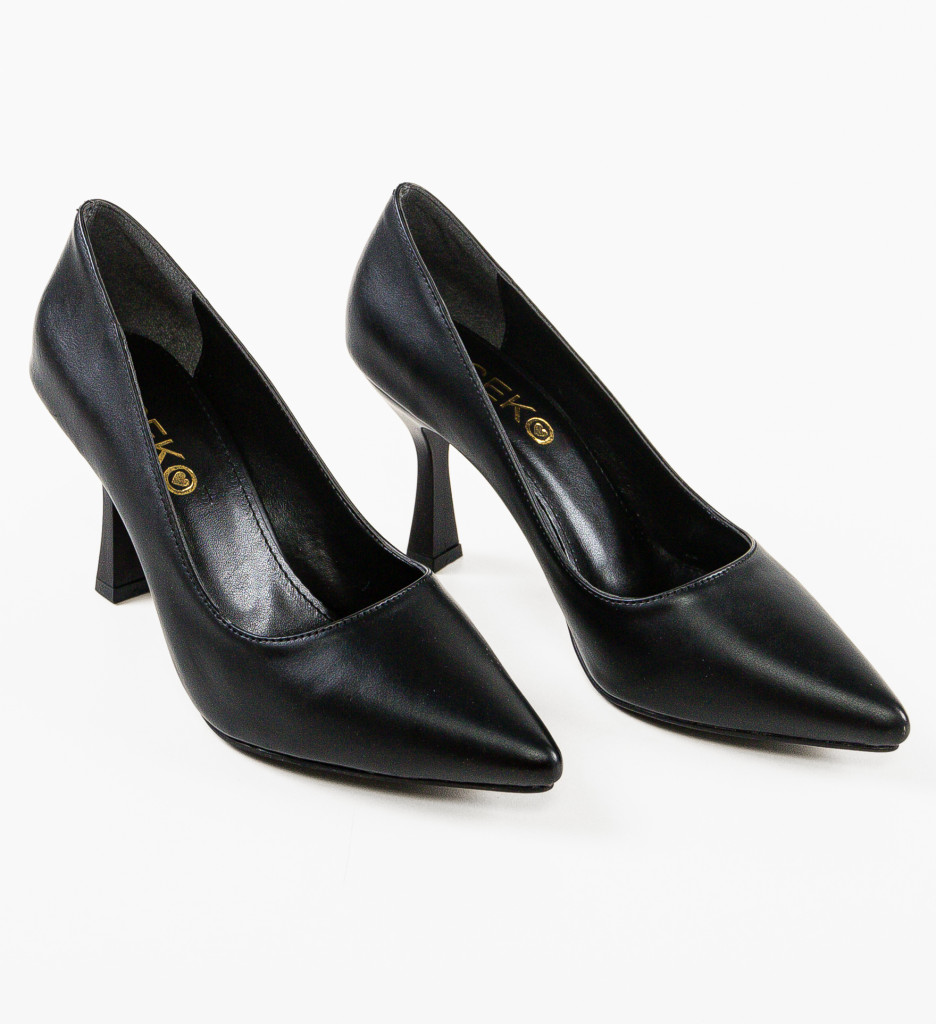 Pantofi Piele Negri cu Toc - Eleganți