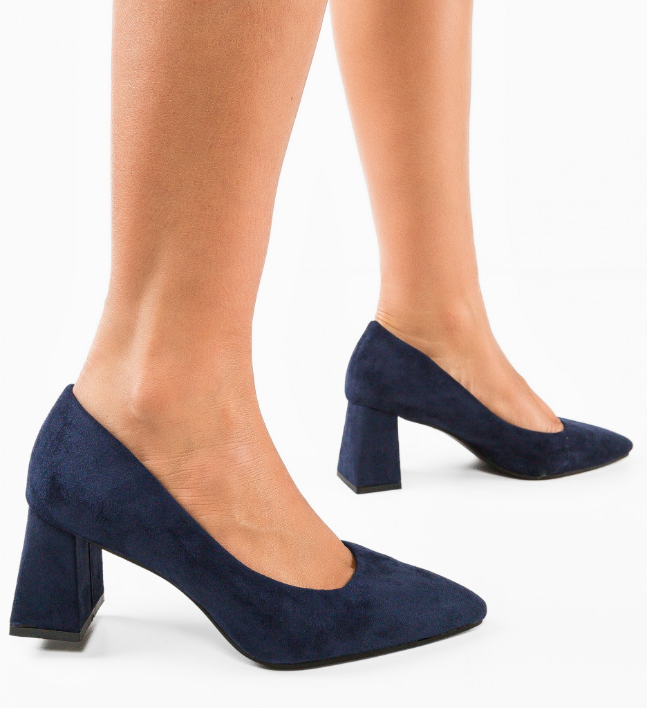 Pantofi Eleganți Adria Bleumarin cu Toc - imagine 4