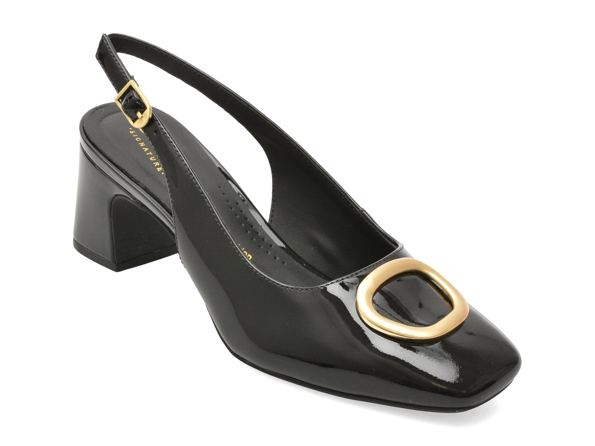 Pantofi Clarks FERNIE SLING negri din piele lacuita