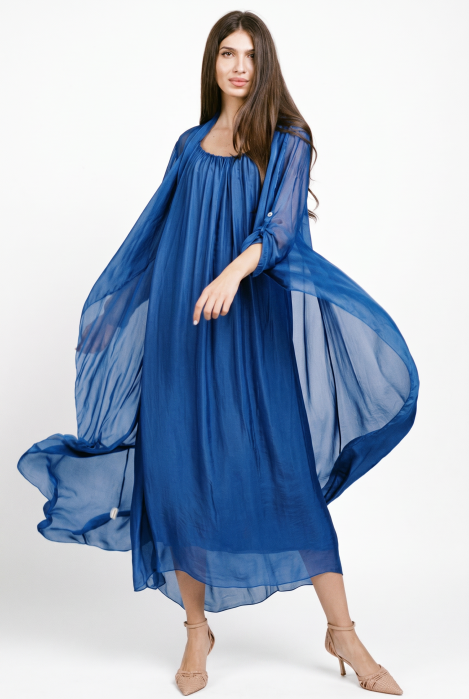 Compleu cu rochie si blazer din matase si vascoza, albastru electric