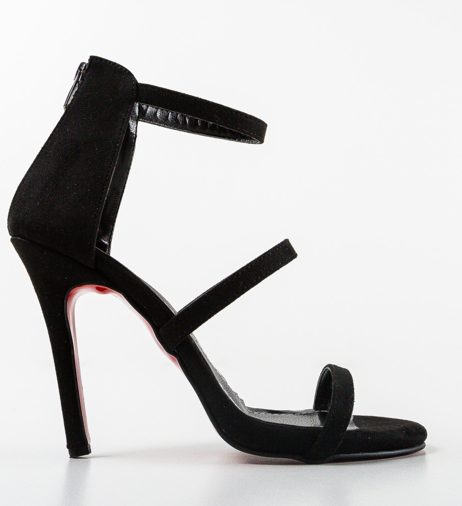Sandale Dama Plakere Negre cu Toc Elegant - imagine 4