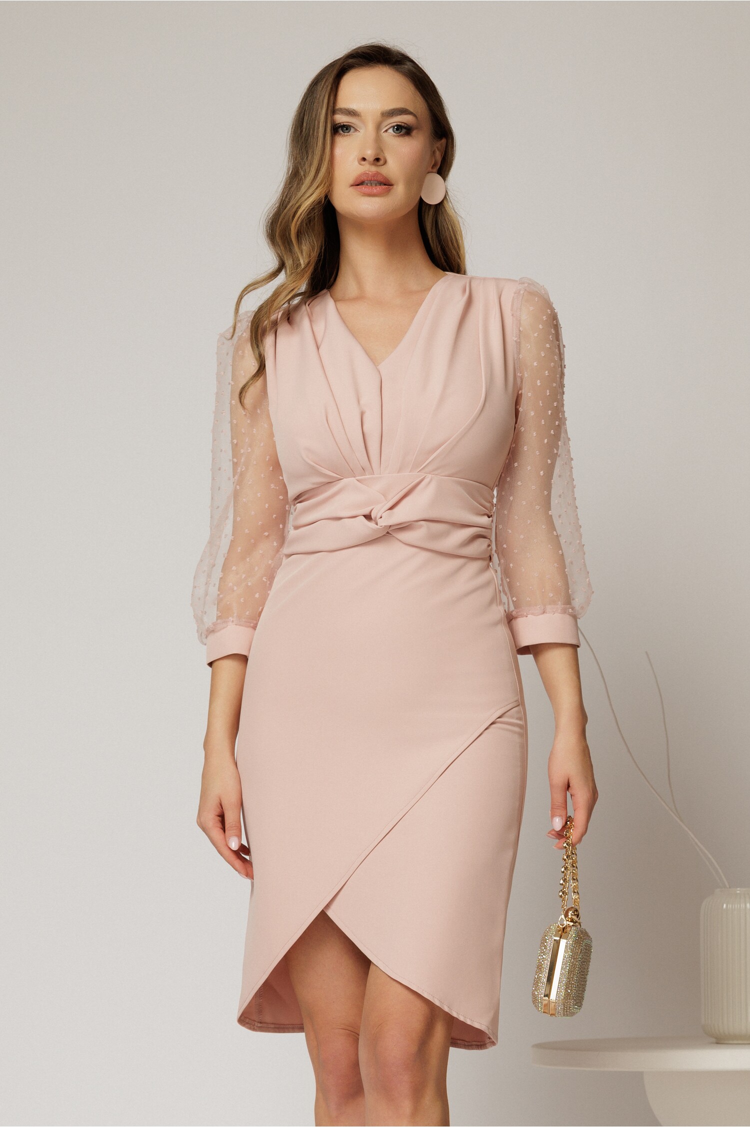 Rochie DY Fashion Roz cu Talia Împletită