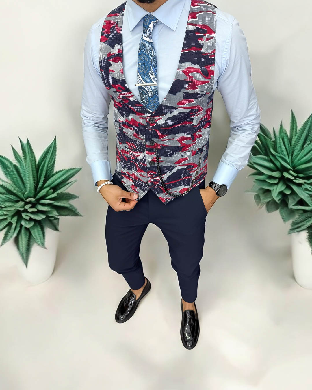 Vesta Barbati Slim Fit Camuflaj Eleganta