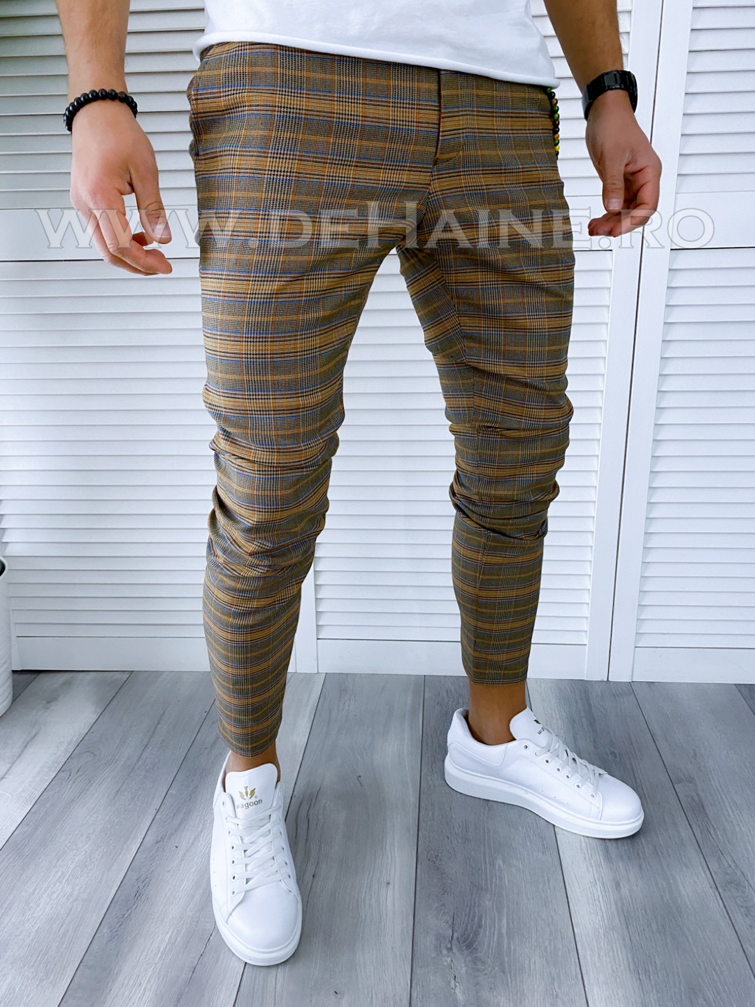 Pantaloni Casual Bumbac Carouri Regular Fit