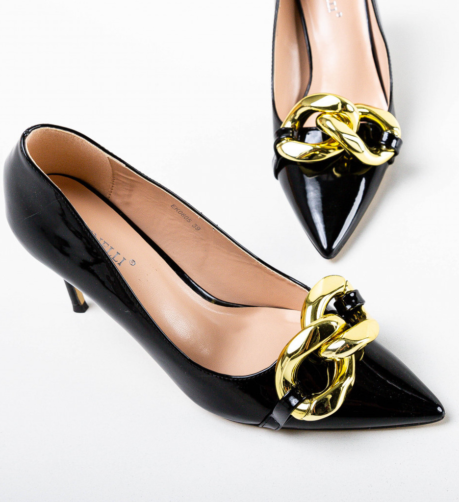 Pantofi Vanille Negri Eleganți cu Toc - imagine 5