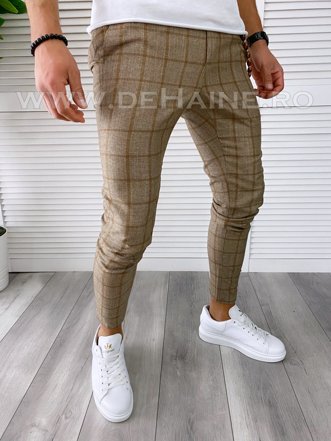 Pantaloni Barbati Casual Bumbac in Carouri