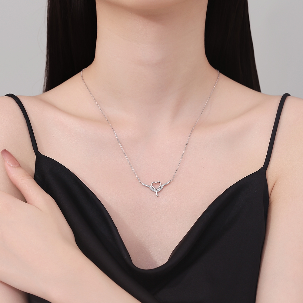 Lanțisor Argint Haifeng, Model Inimă, Placat Rodiu - imagine 2