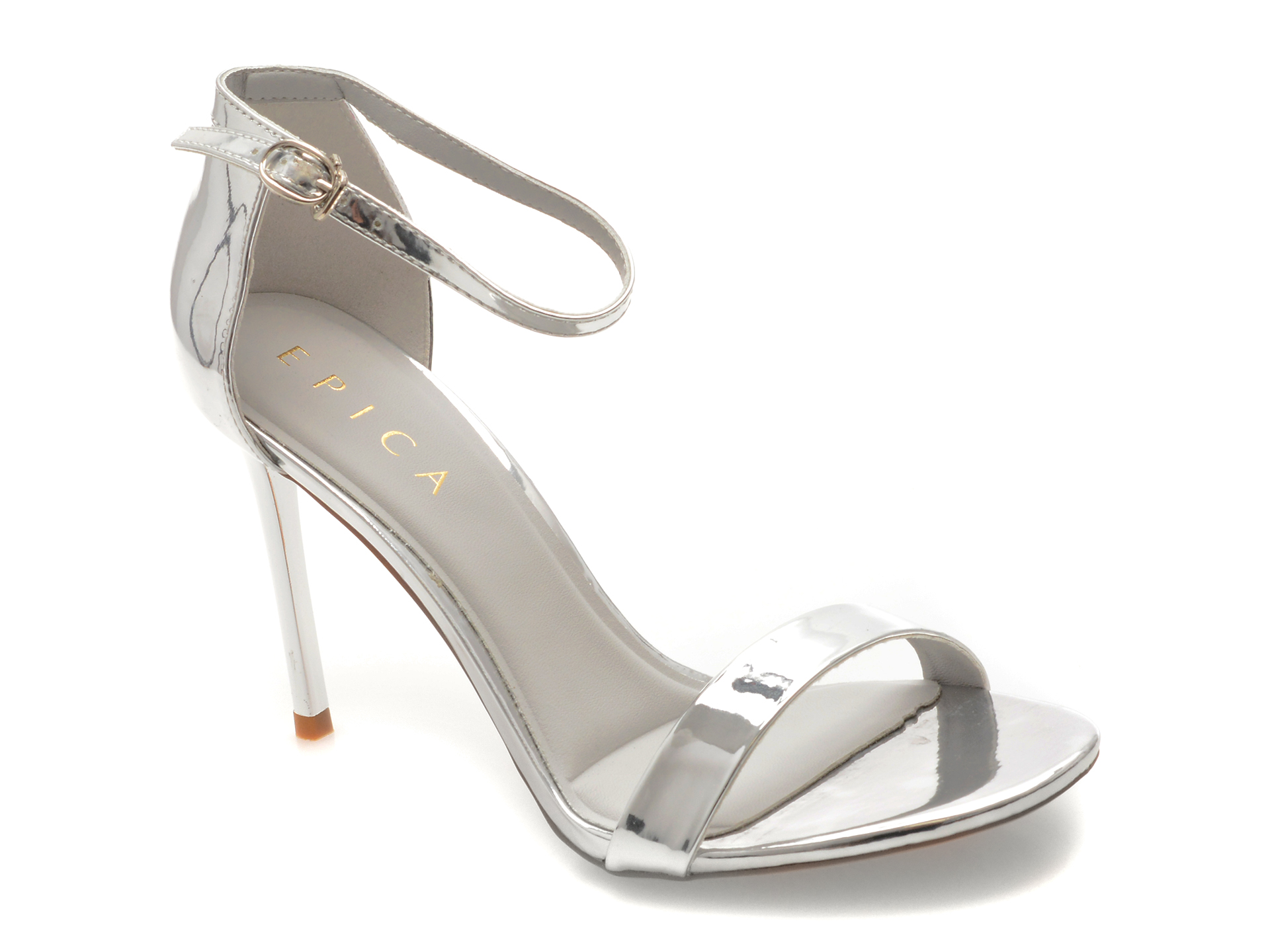 Sandale EPICA Argintii, Piele Lacuita - Eleganta