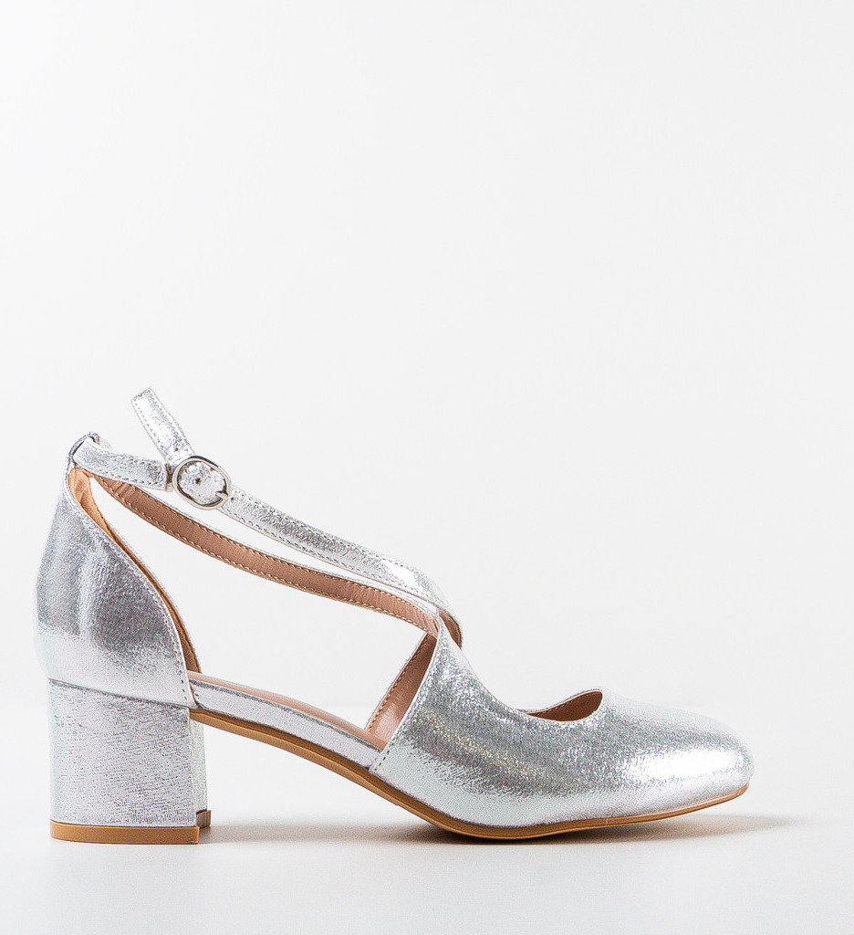 Pantofi Dama Argintii cu Toc Eleganți - imagine 4