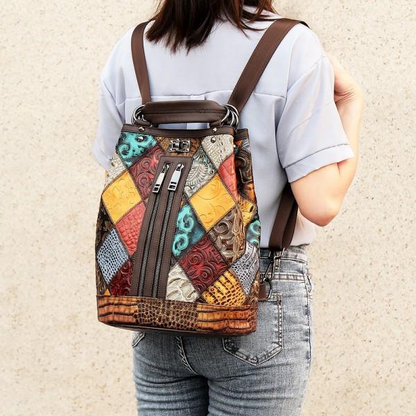 Rucsac dama Rina GT1040 din piele naturala multicolor Pfy - imagine 2