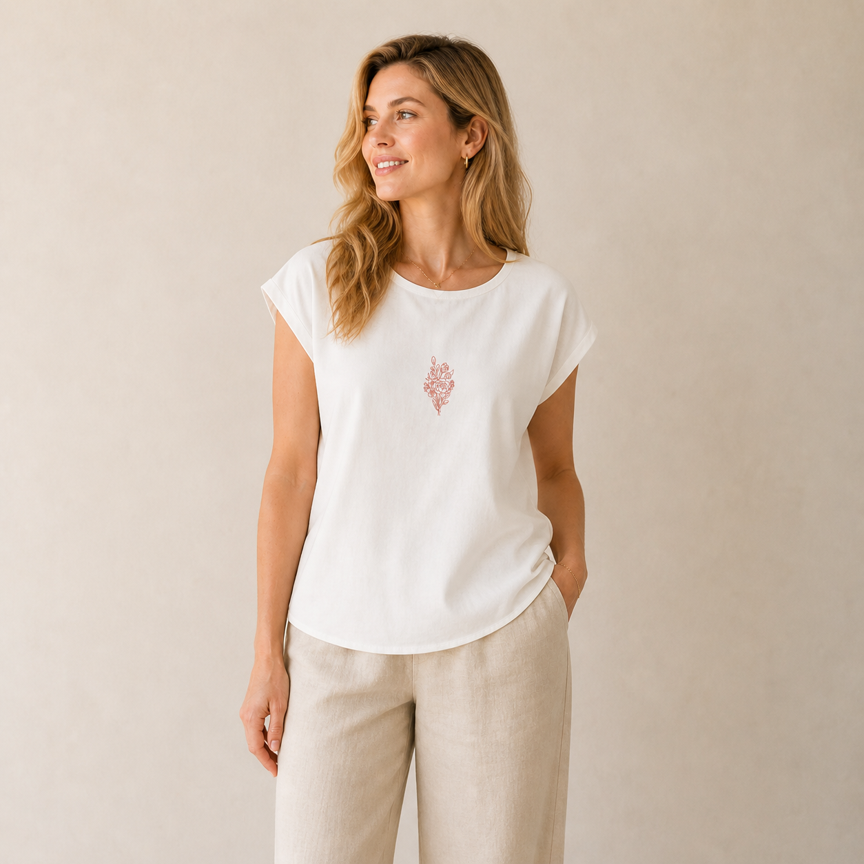 Bluza din bumbac cu broderie florala - Vior, M