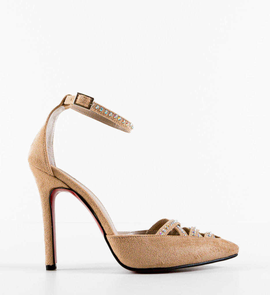 Pantofi dama Alchonya Bej eleganți cu toc - imagine 5