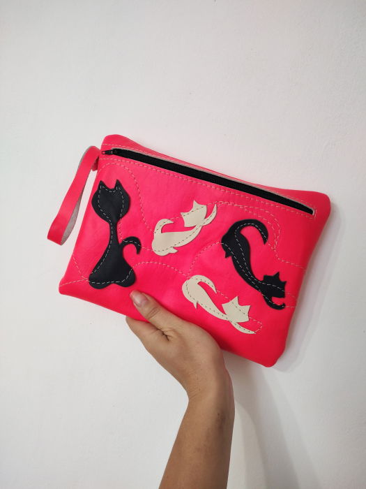 Portfard Pisicute Neon Shopika - Handmade