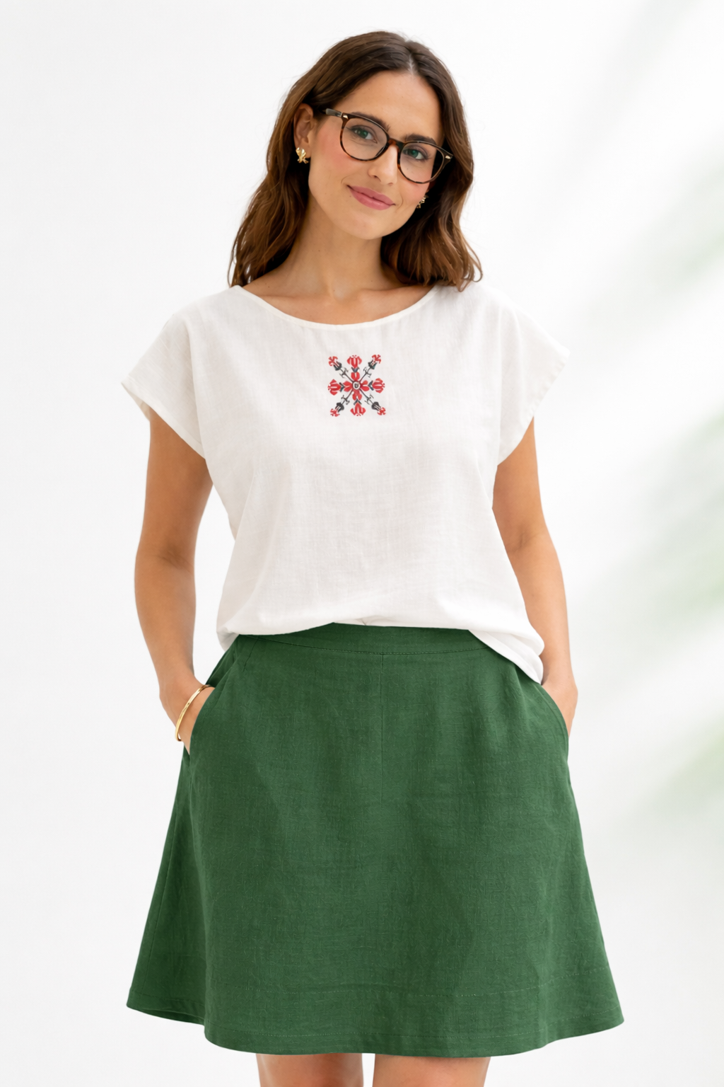 Bluza din bumbac cu broderie inspiratie etno - Raspantie vesela, M