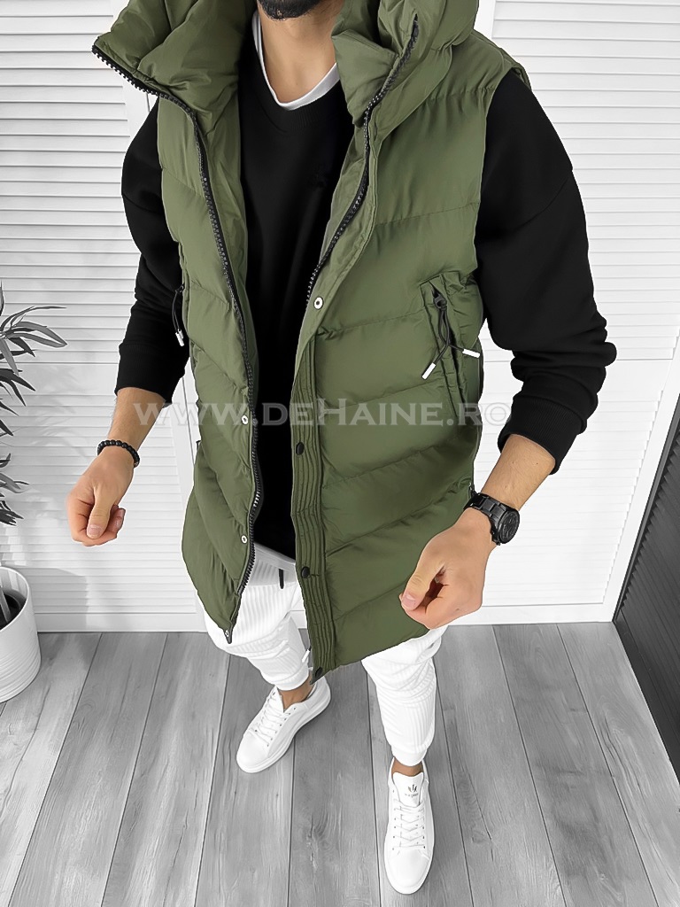 Vesta Bărbați Kaki Slim Fit Casual