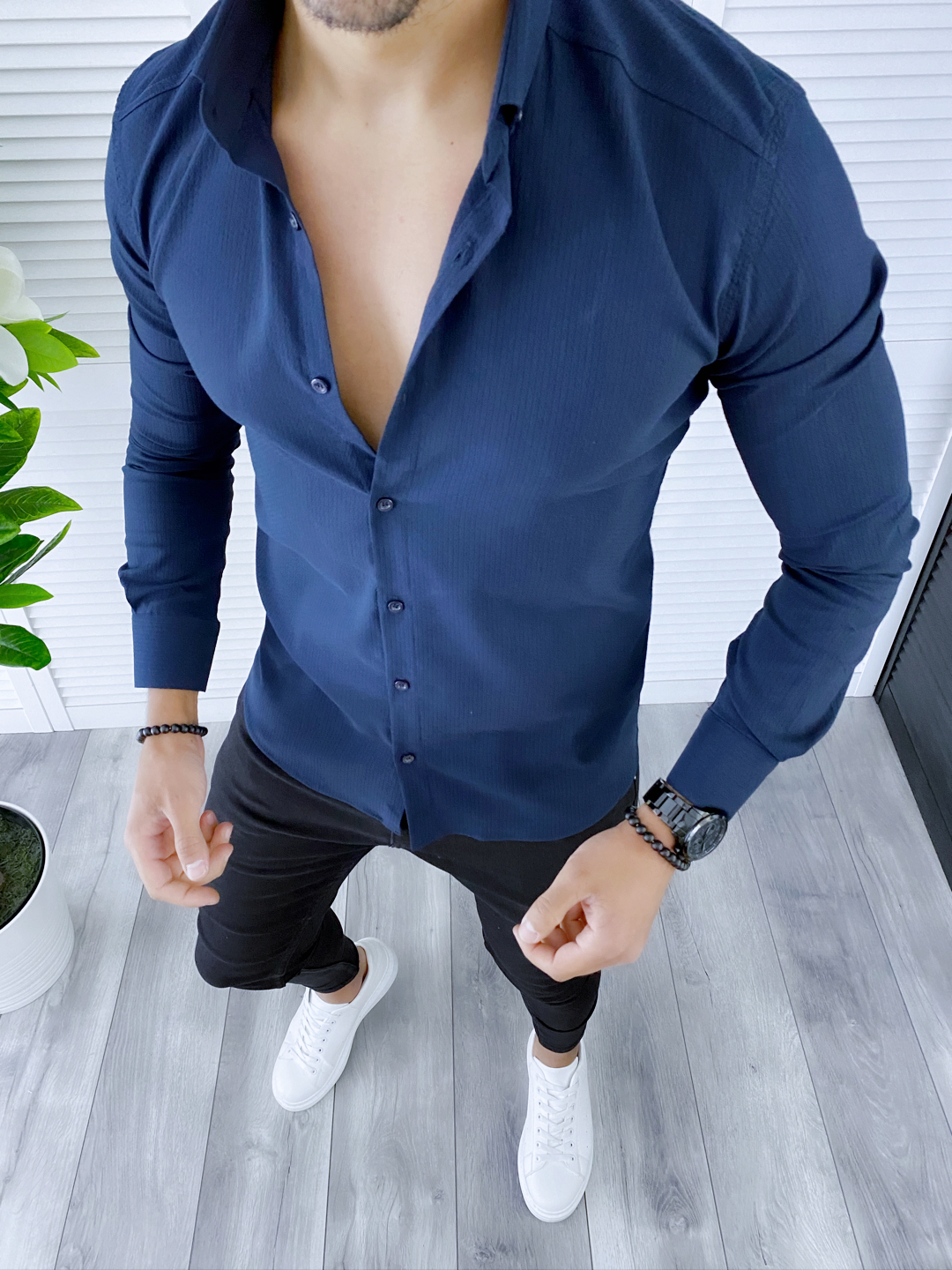 Camașă Bărbați Bleumarin Slim Fit Elegantă
