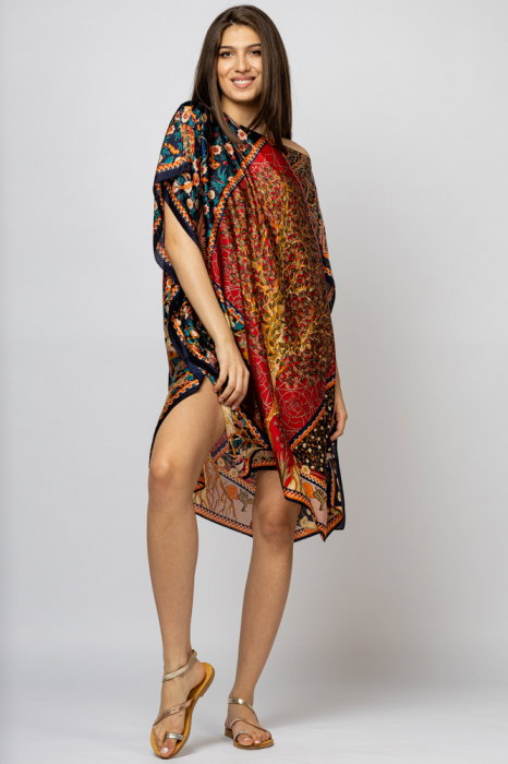 Poncho plaja matase Shopica Rosu Pomul Vietii