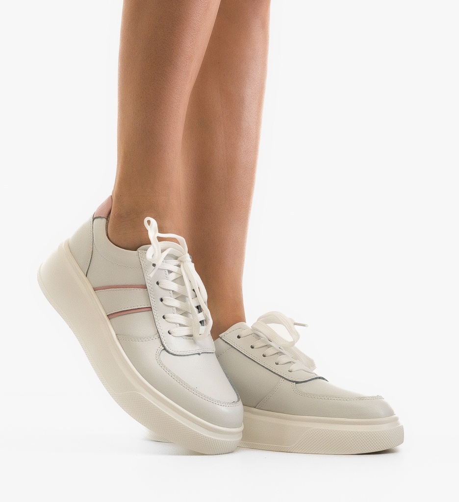 Sneakers Dama Briseis Albi din Piele Naturală