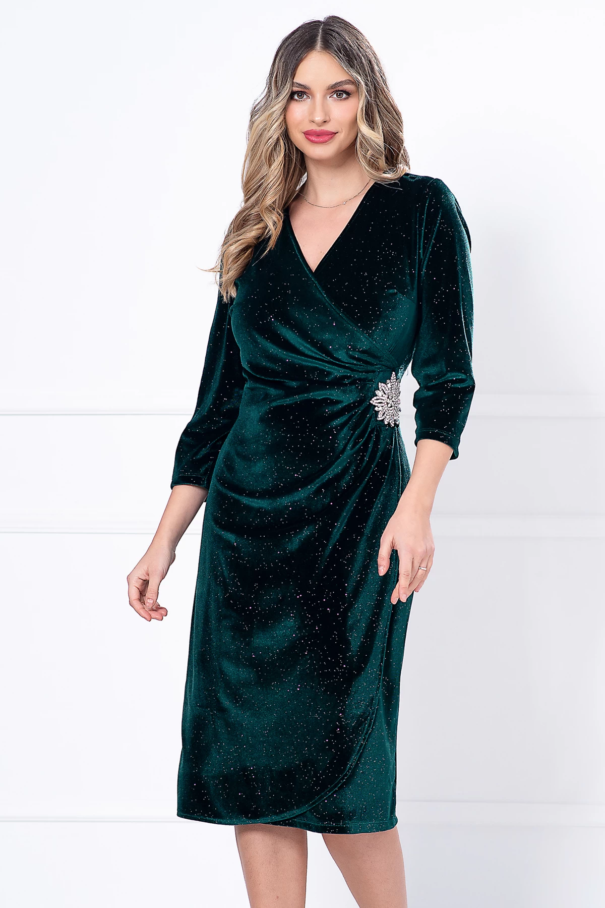 Rochie Catifea Verde Caterina | Ella Collection - imagine 1