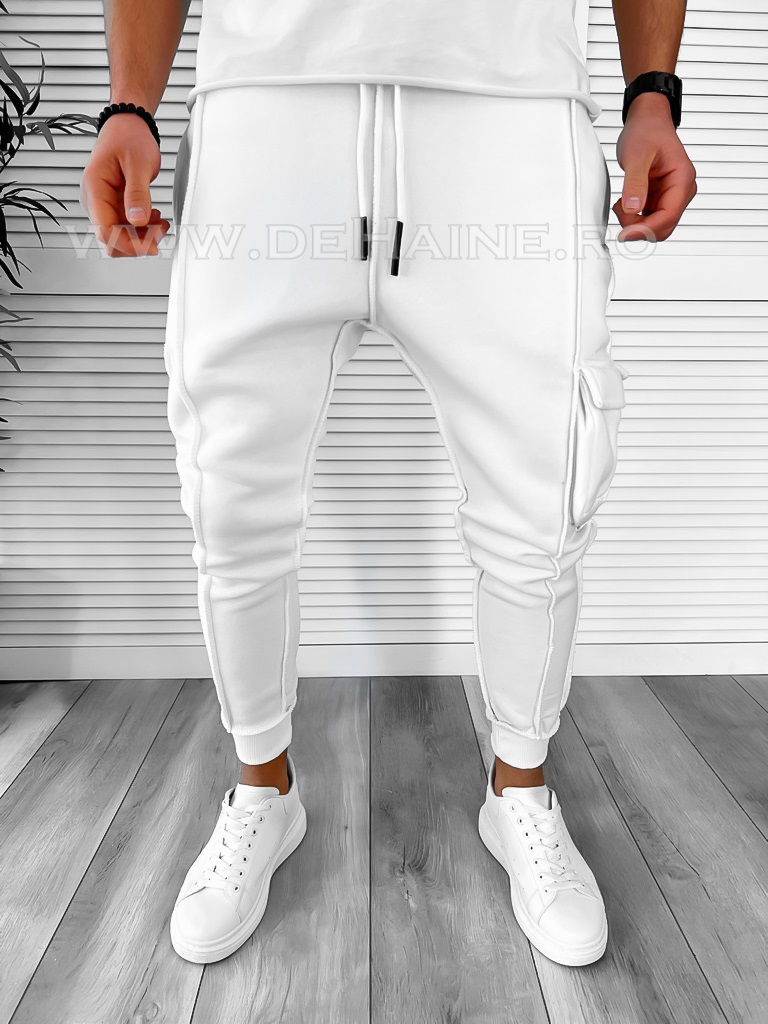 Pantaloni de trening albi conici K156 P19-4.1
