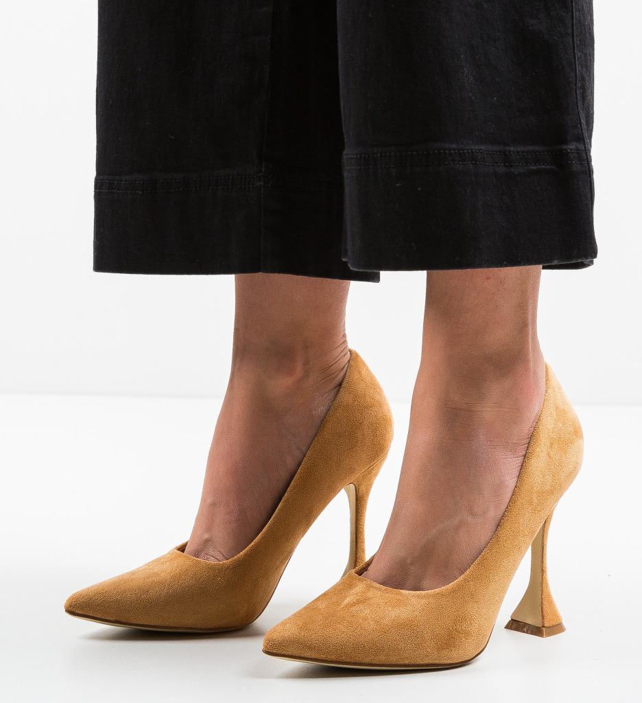 Pantofi Jorio Camel Eleganți cu Toc - imagine 3