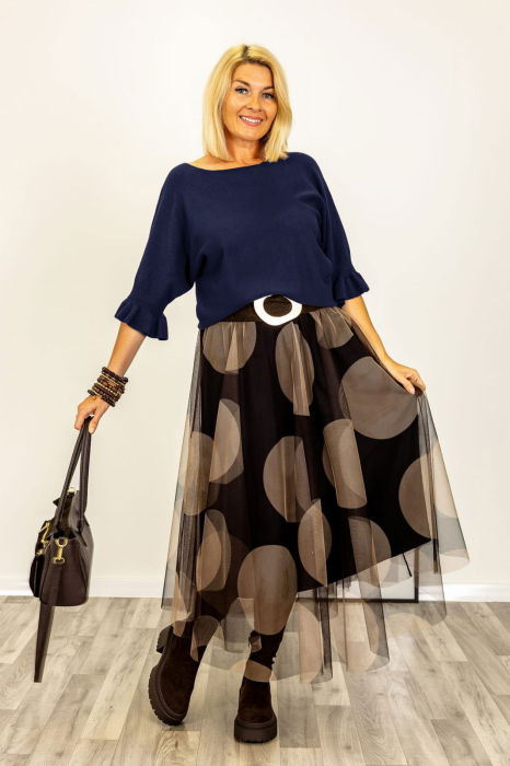 Pulover Elegant cu Volane Bleumarin | Shopika