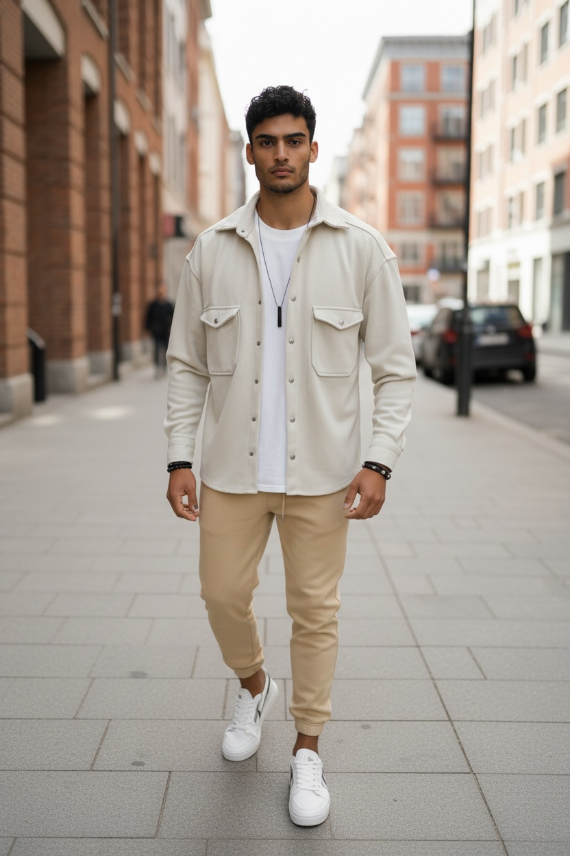 Camașă Bărbați Casual Bej Slim Fit - K9 - imagine 2