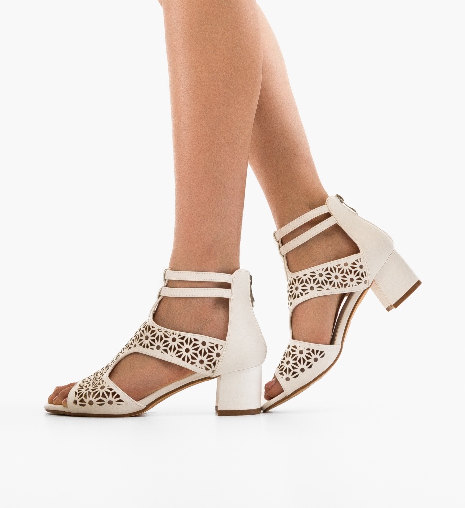 Sandale Drydyna Albe cu Toc Elegante - imagine 3