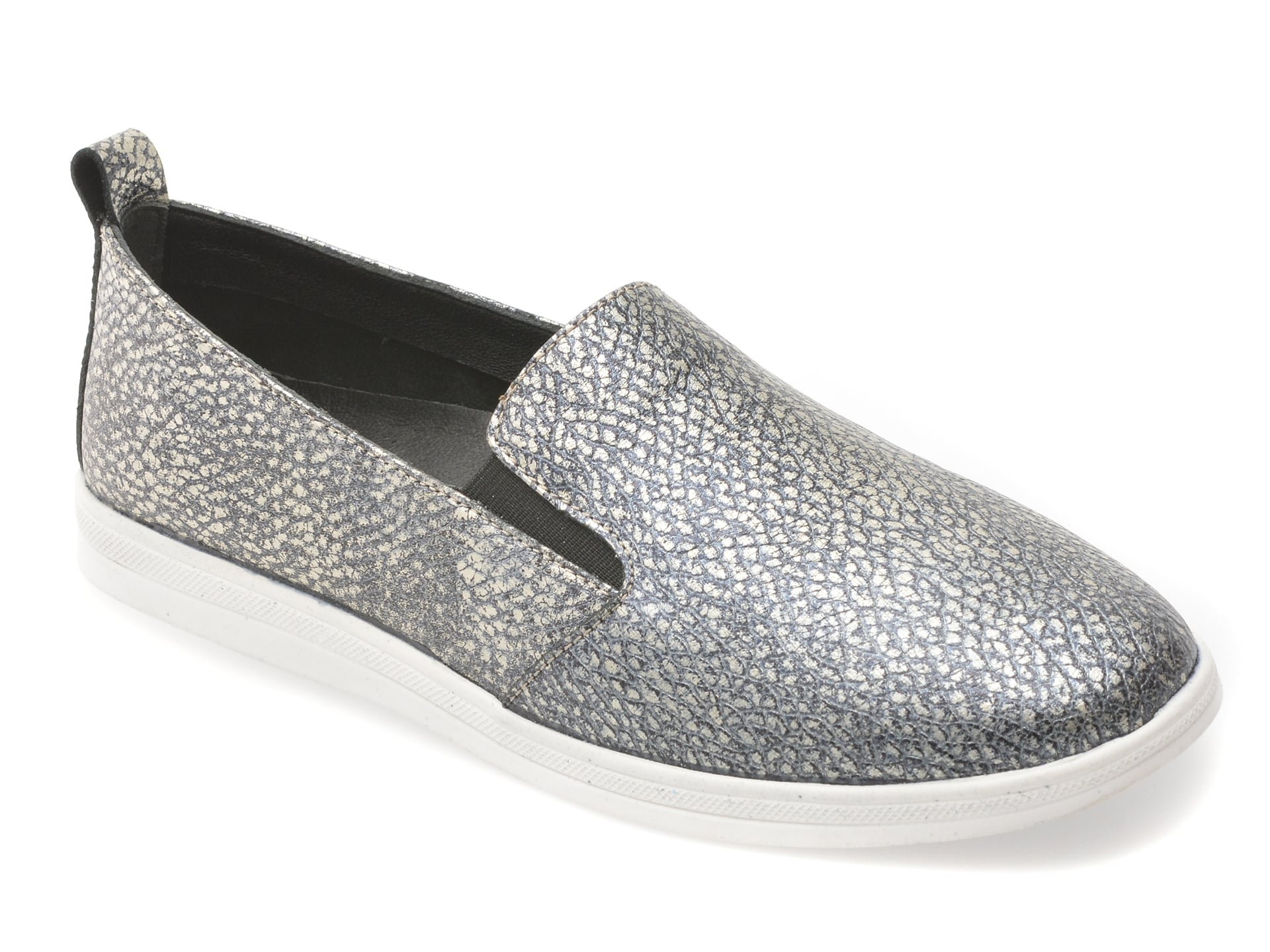 Pantofi EVIDA Argintii din Nabuc Slip-on