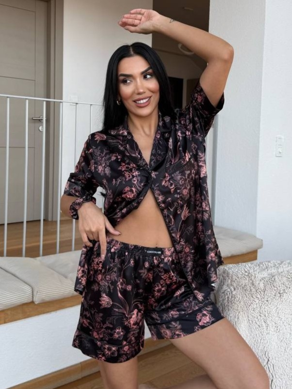 Set Pijama Dama Delis Satin Sidefat cu Nasturi - imagine 3