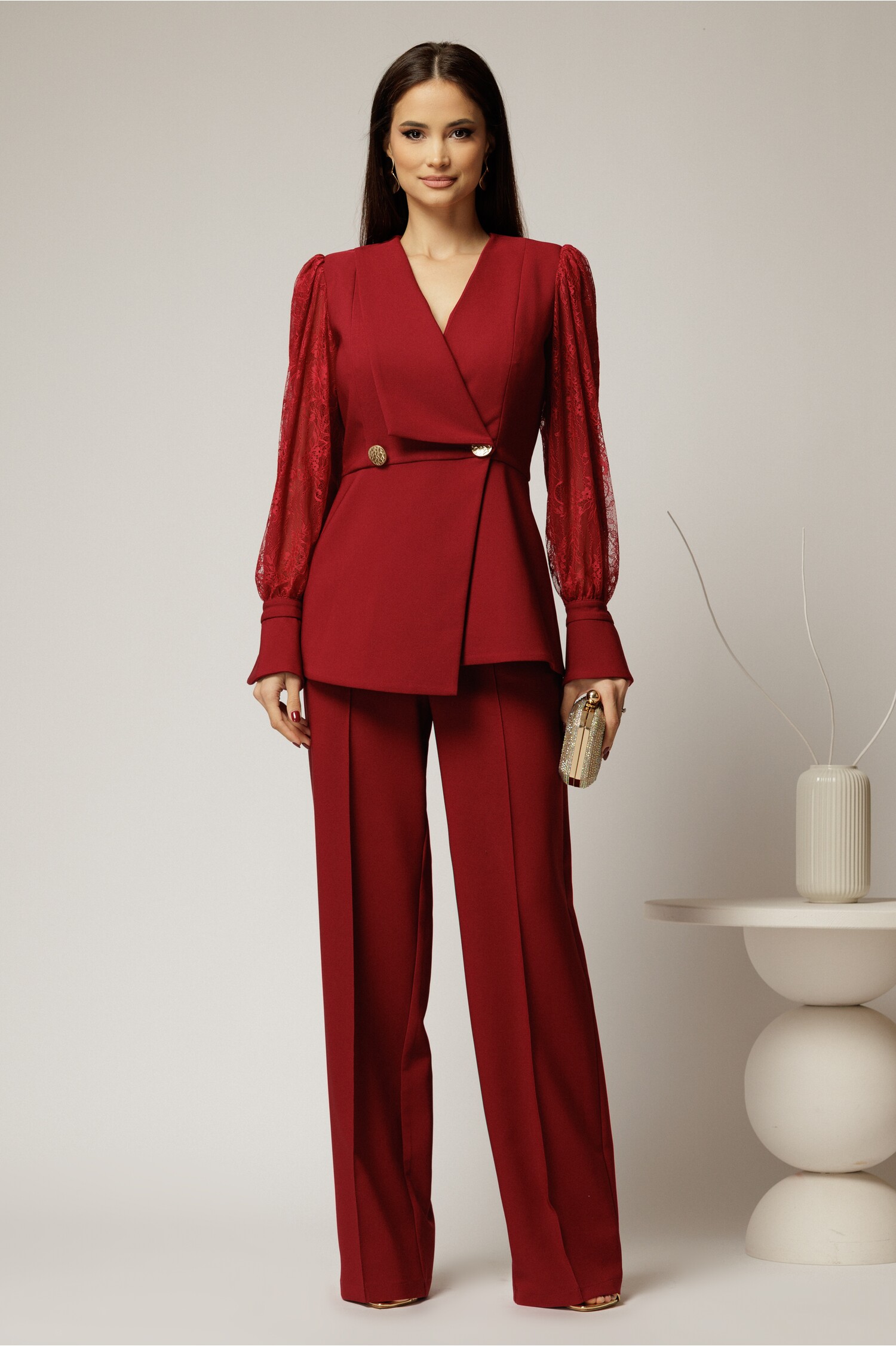 Compleu Bordo Sacou Dantela - Eleganță Premium