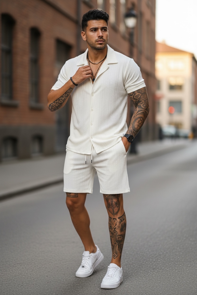 Compleu Vară Camasă + Pantaloni Cream Elegant