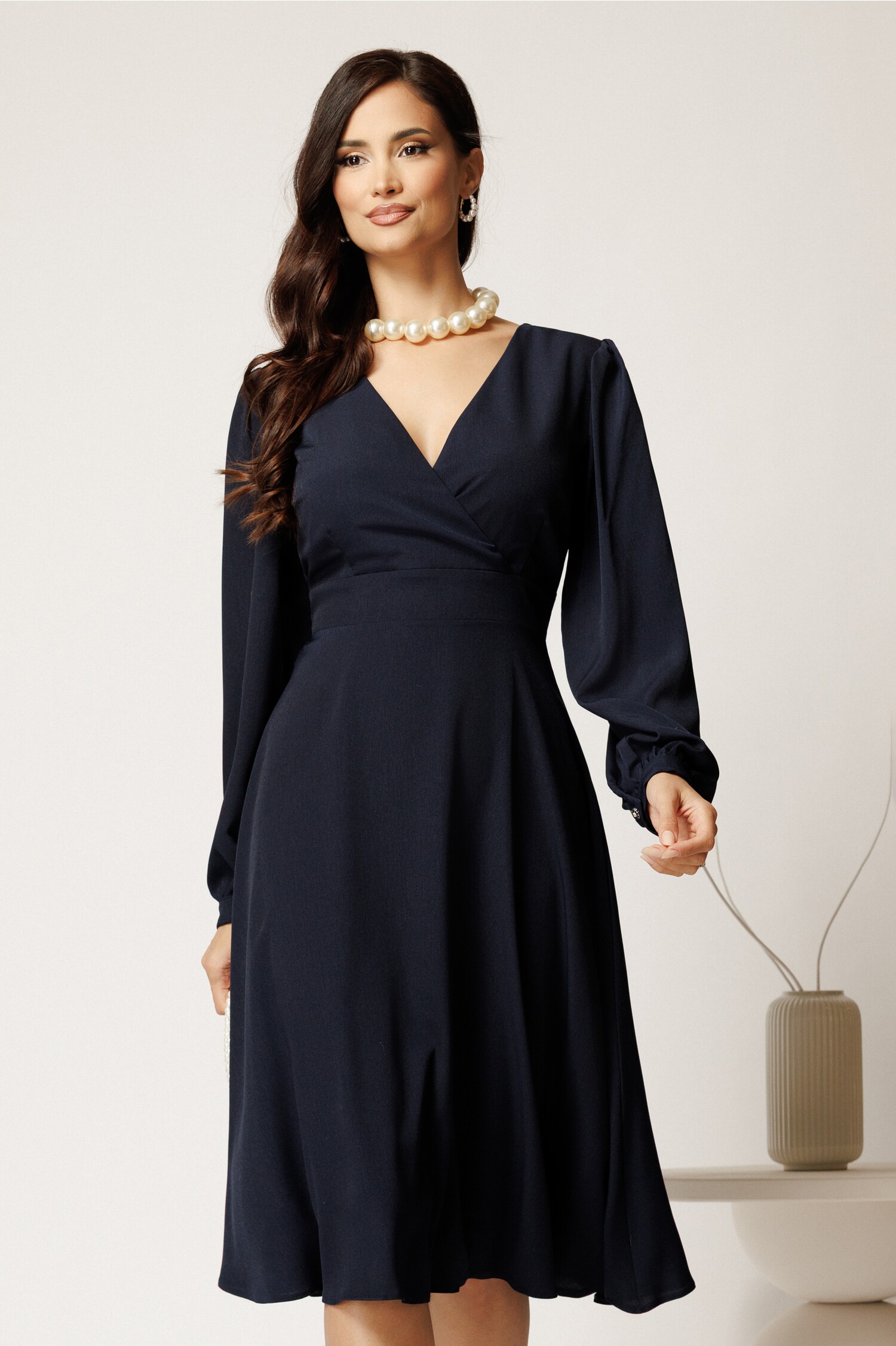 Rochie Midi Bleumarin Viscosă Eleganta