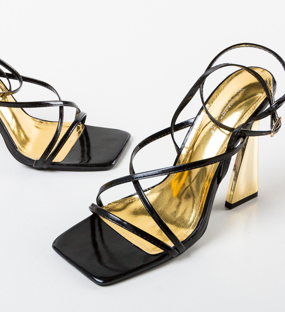 Sandale Lucsy Negre cu Toc Elegante - imagine 12