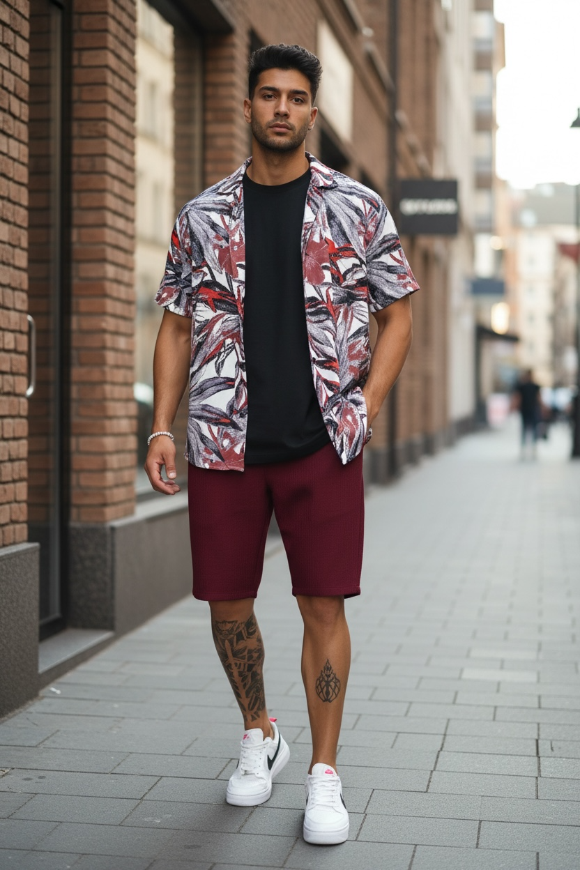 Pantaloni scurti casual grena barbati - imagine 2