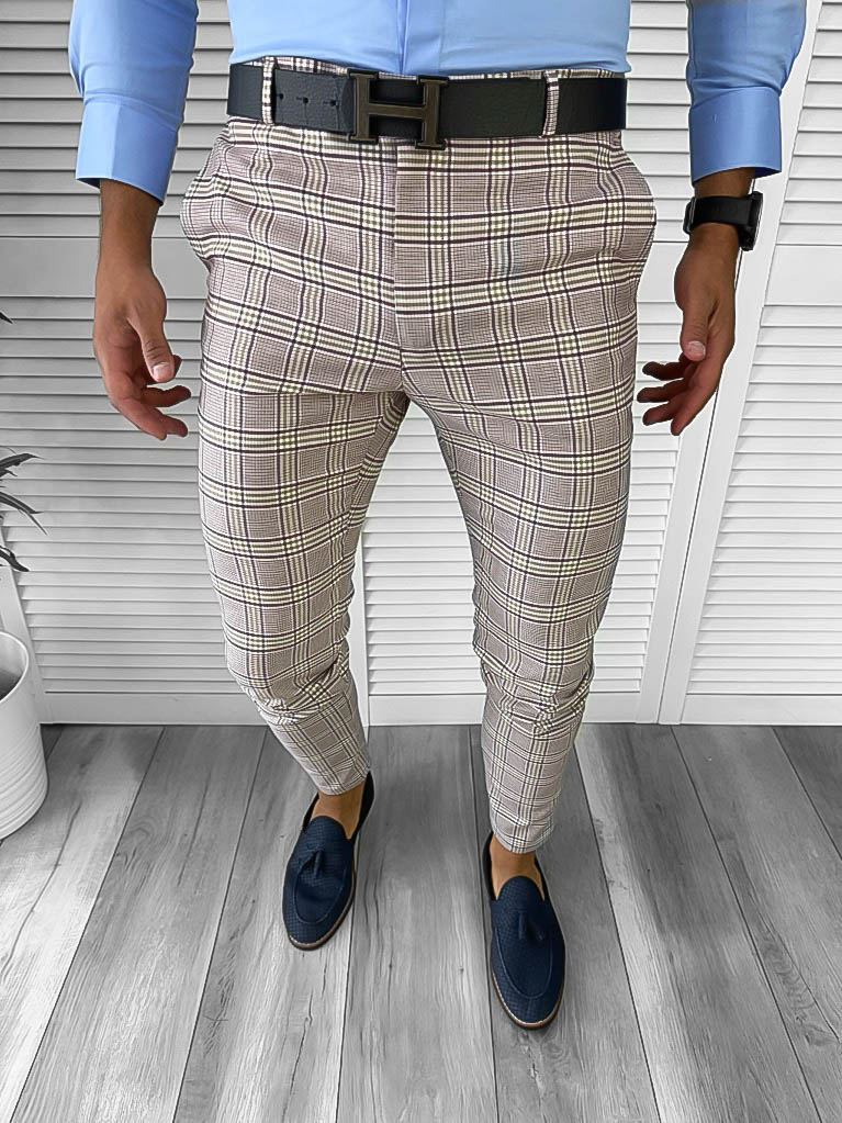 Pantaloni Barbati Eleganti Carouri Regular Fit