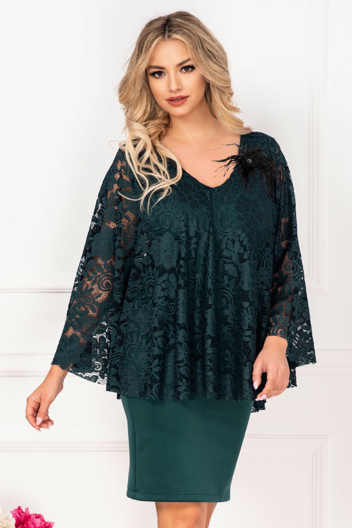 Rochie Gina Verde Dantela InPuff | Elegant - imagine 1
