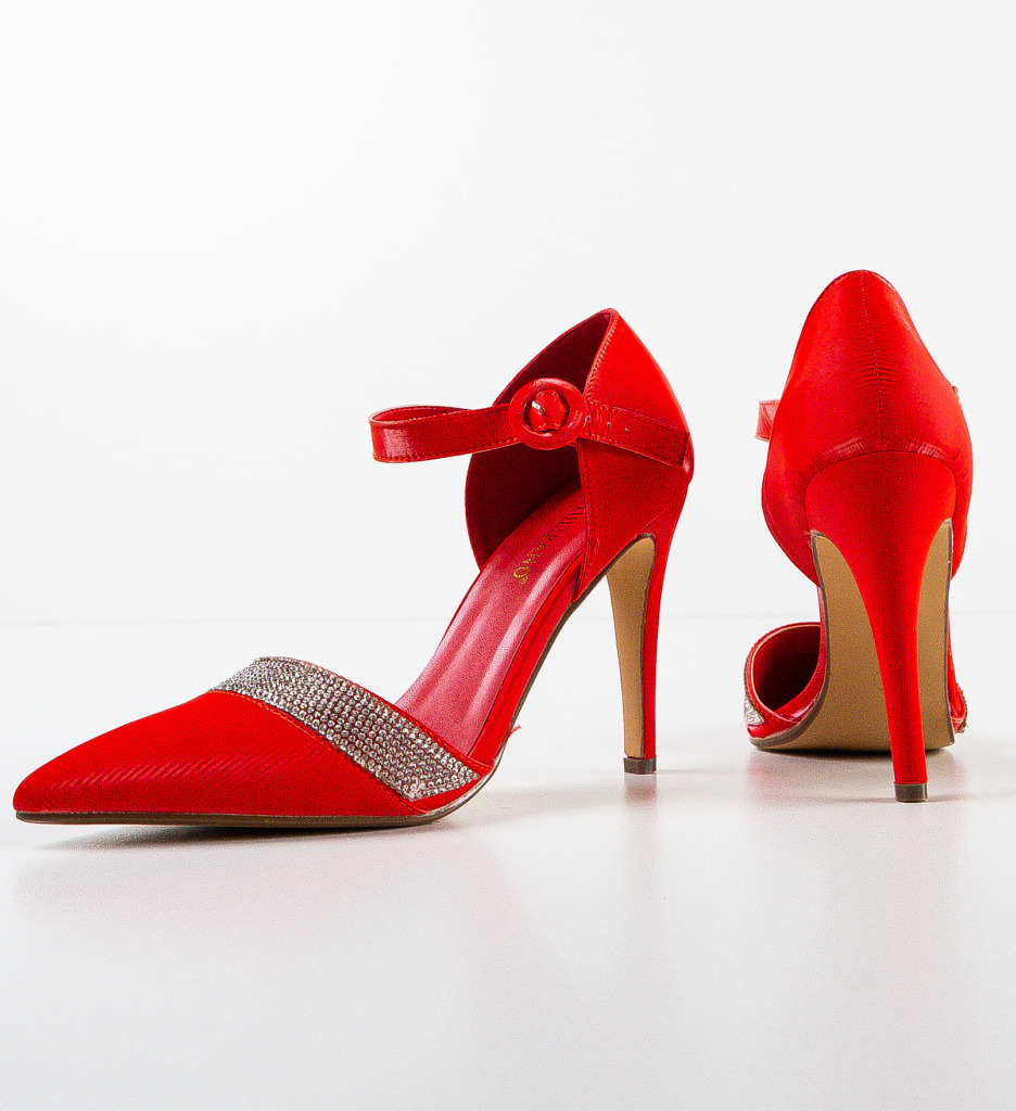 Pantofi Dama Sidra Rosii cu Toc Elegant - imagine 5