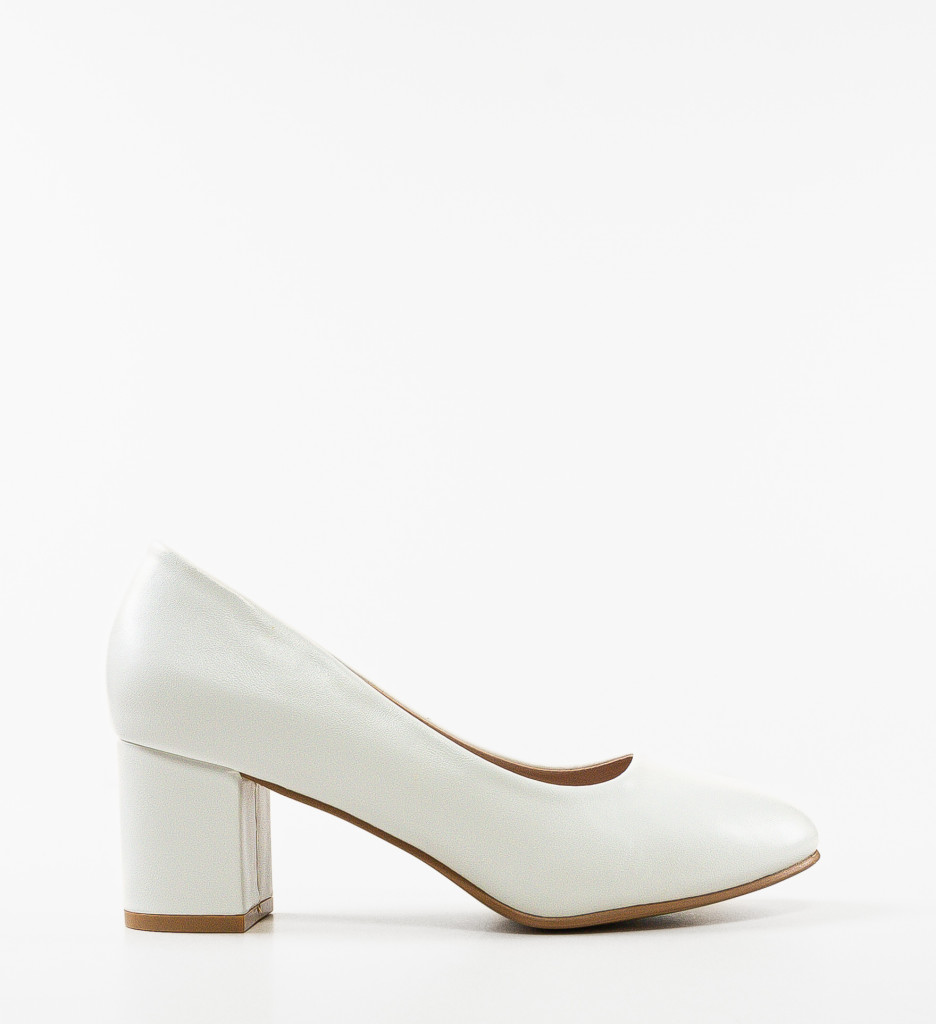 Pantofi Dama Eleganți Izaak Albi cu Toc - imagine 4