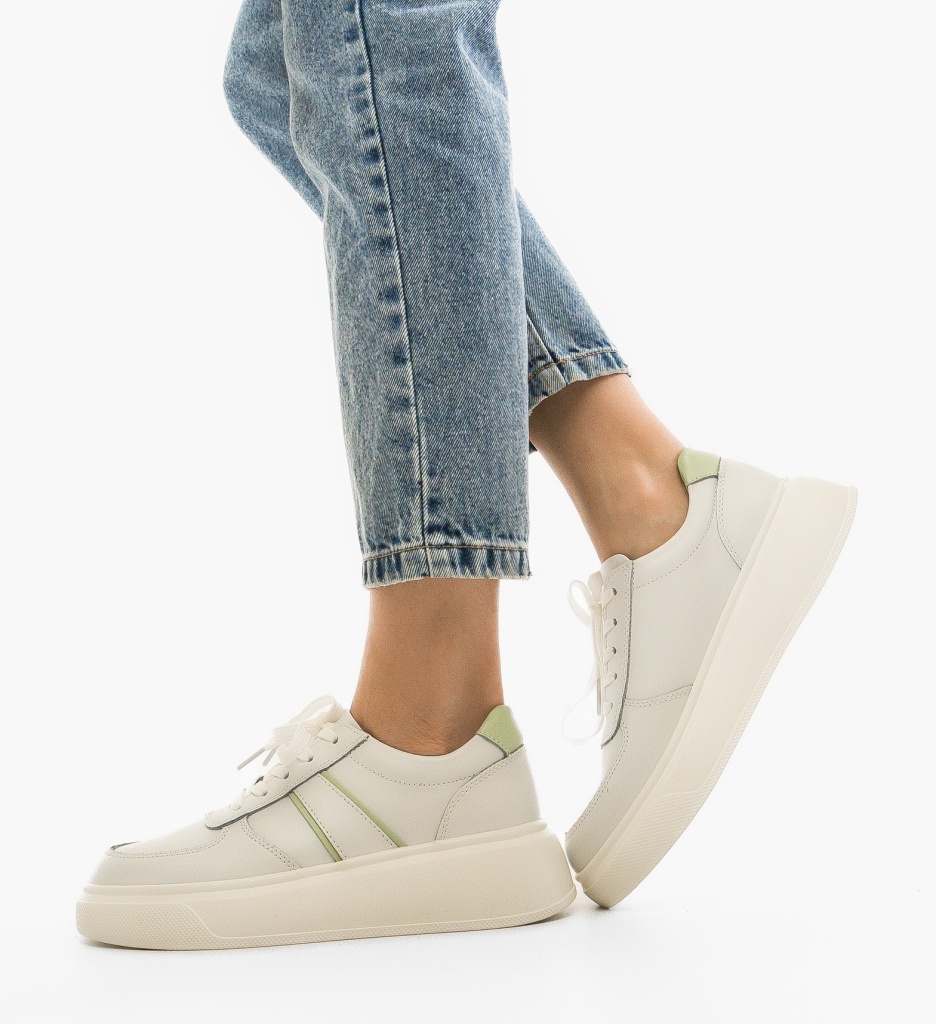 Sneakers Dama Briseis Albi din Piele Naturală - imagine 2