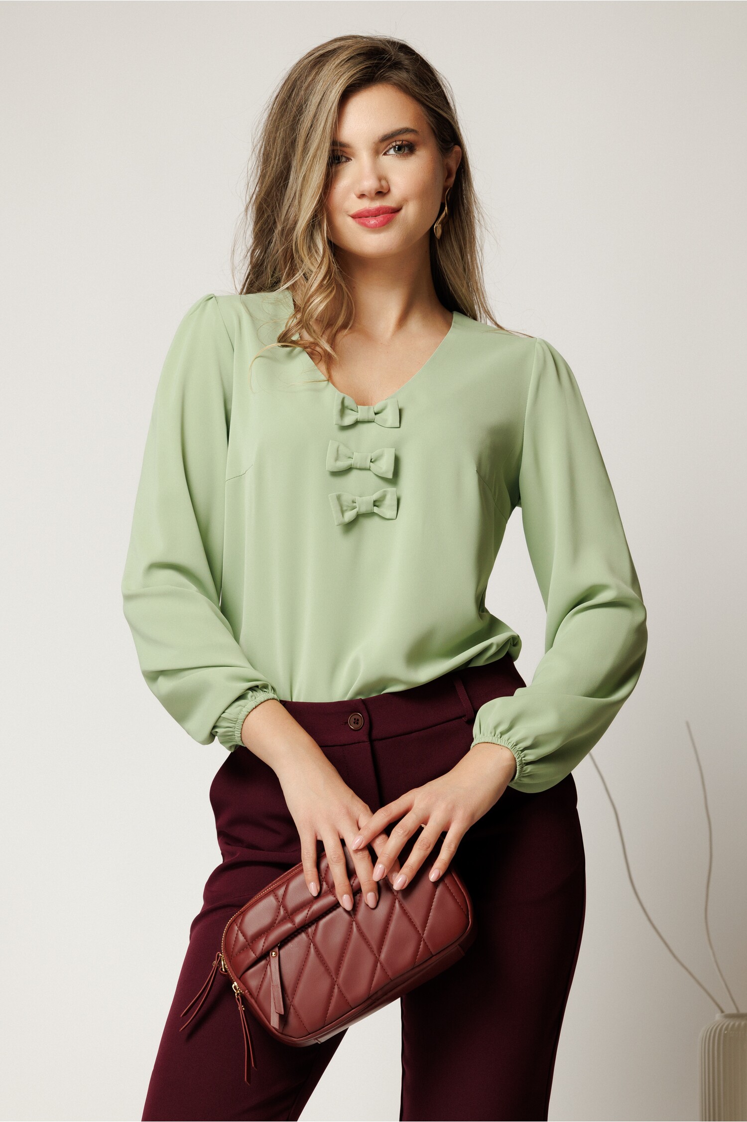 Bluza DY Fashion Verde Mint Office cu Funde