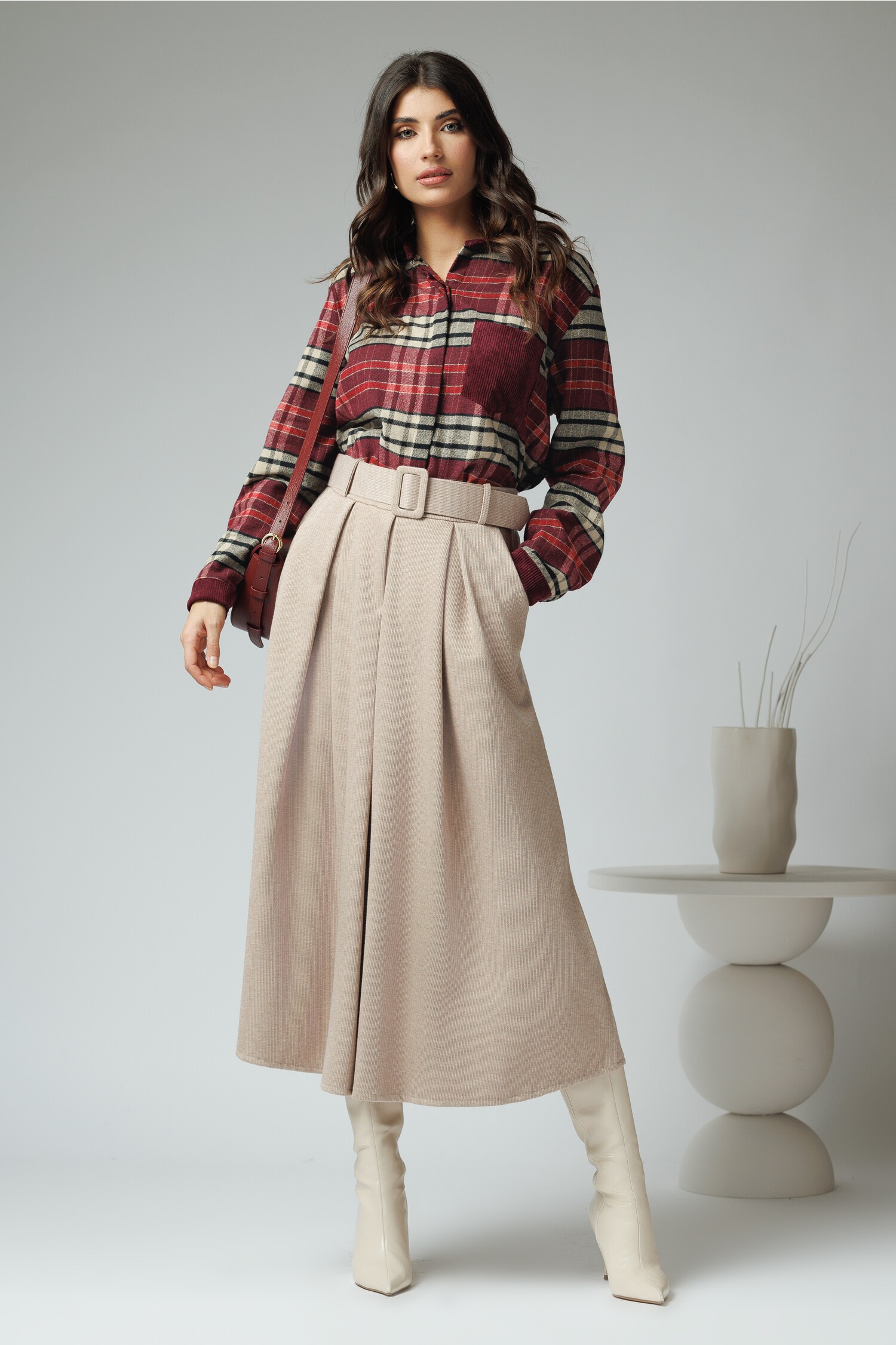 Cămașă Smart Casual Burgundy cu Carouri | Confort