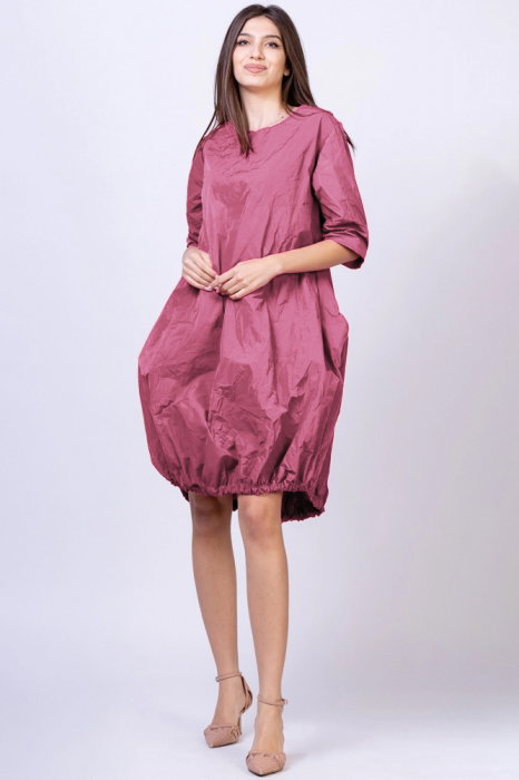 Rochie midi gogosar din tafta cu memorie, roz prafuit