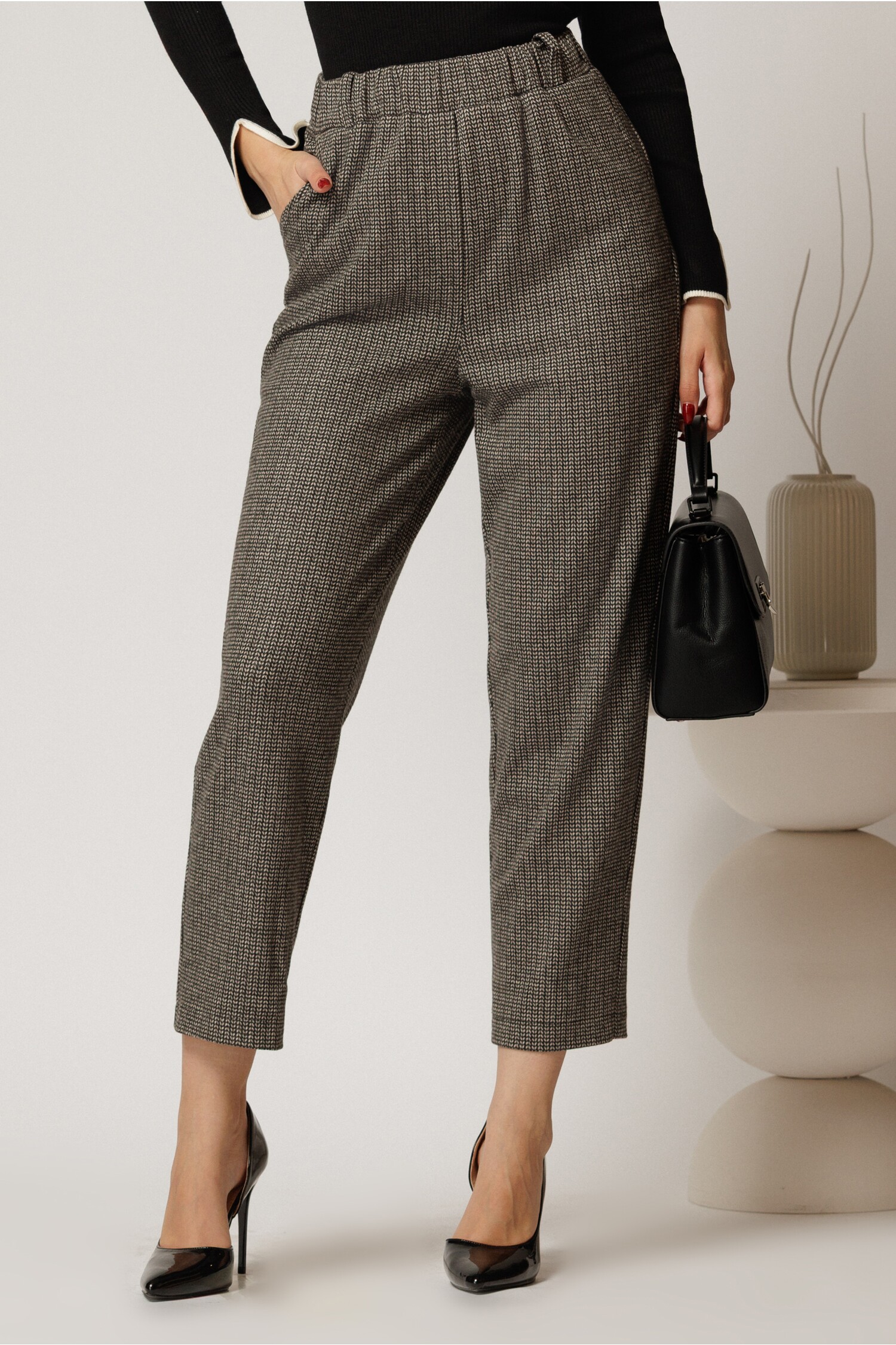 Pantaloni Dama Gri Casual cu Imprimeu