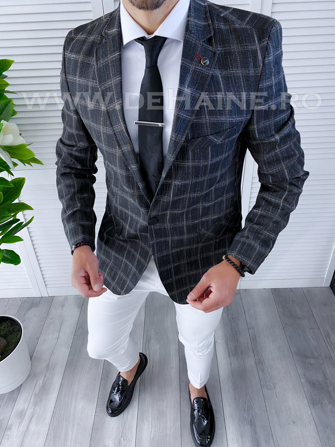 Sacou Barbati Slim Fit Carouri | Stil Elegant