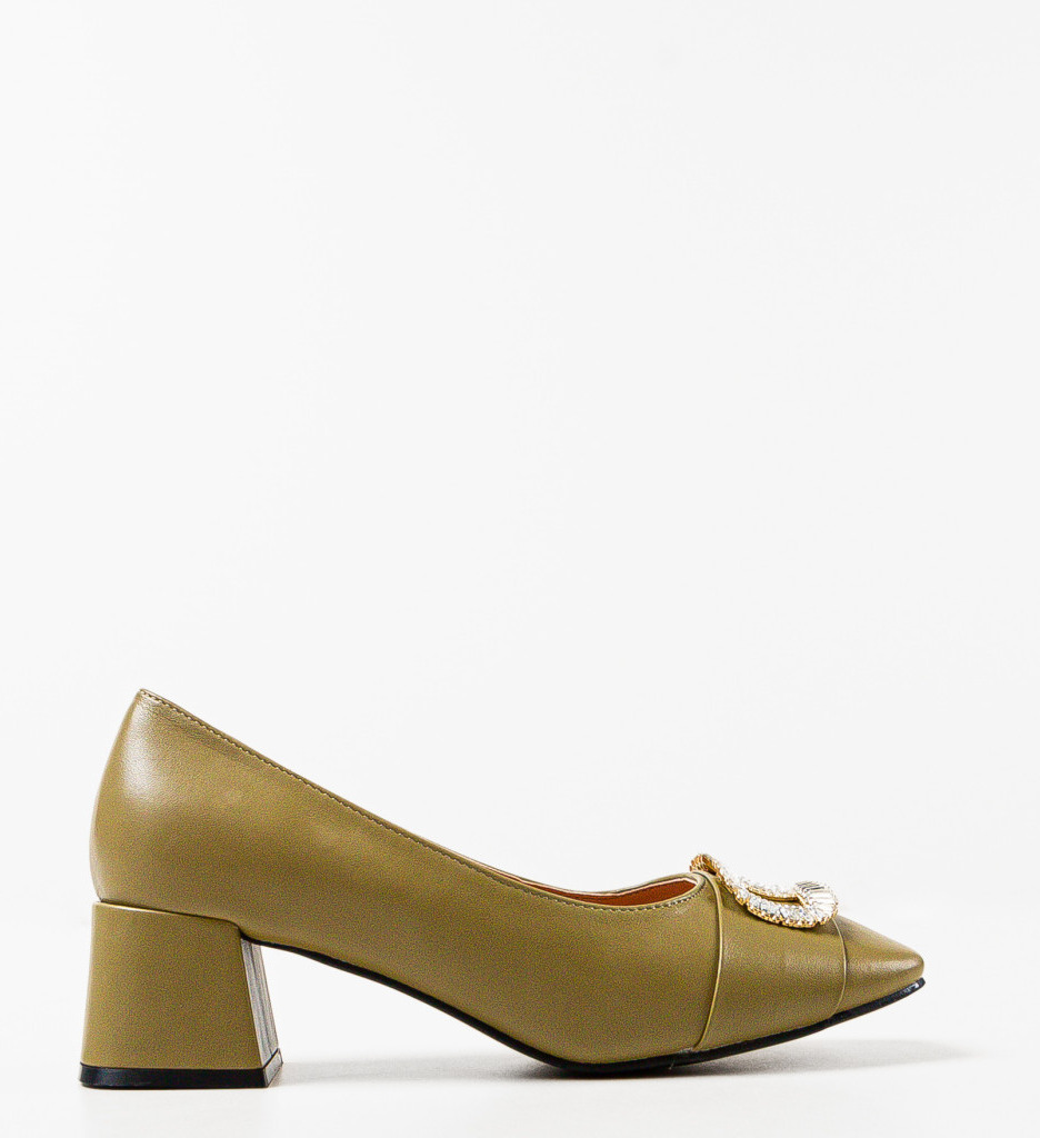 Pantofi Strickl Khaki cu toc elegant - imagine 4